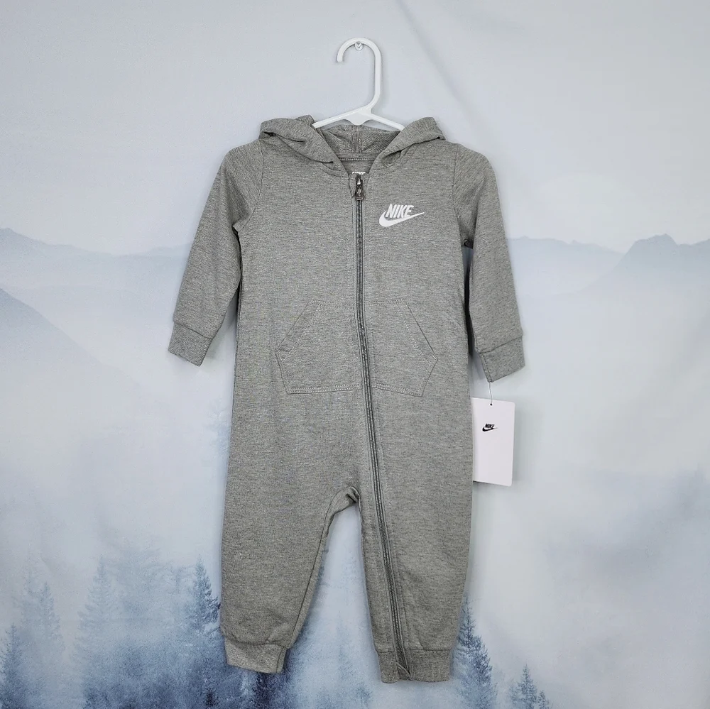 Nike 12M Zip Front Hooded Coveralls Gray NWT